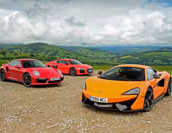 Porsche 911 Turbo S Coupe, Audi R8 V10 Plus, McLaren 570S Coupé