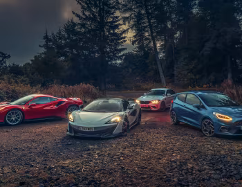Ford Fiesta ST 3-door, BMW M2 Competition, McLaren 600LT, Ferrari F8 Tributo