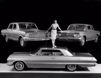 Chevrolet Impala Sport Coupe, Chevrolet Chevy II 300 4-door Sedan, Chevrolet Corvair Monza 900 Club Coupe