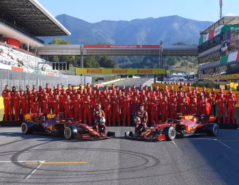 Sebastian Vettel, Mattia Binotto, Ferrari SF1000 with a special "1000° GP" livery, Charles Leclerc