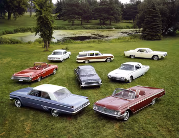 Mercury Meteor 2-door Sedan, Mercury Monterey Custom Convertible, Mercury Comet 2-door Sedan, Ford Falcon Futura Coupe, Ford Falcon Squire, Ford Galaxie 500 Sunliner, Ford Thunderbird Hardtop Coupe, Lincoln Continental Sedan