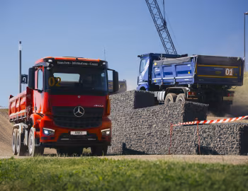 Mercedes-Benz Arocs 3348 AK Meiller Trigenius Dreiseitenkipper D328, Mercedes-Benz Arocs 2651 with Dautel three-way tipper