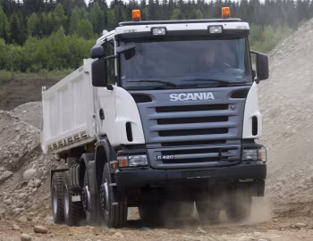 Scania G420 8×6 rigid with Dautel three-way tipper '10.2007–09