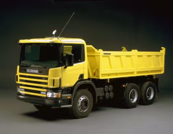 Scania P124 CB6×4 360 with Meiller three-way tipper body '1996–2004