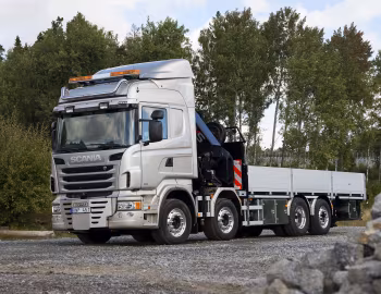 Scania R480 8×2 rigid Highline platform truck with crane '2010–13